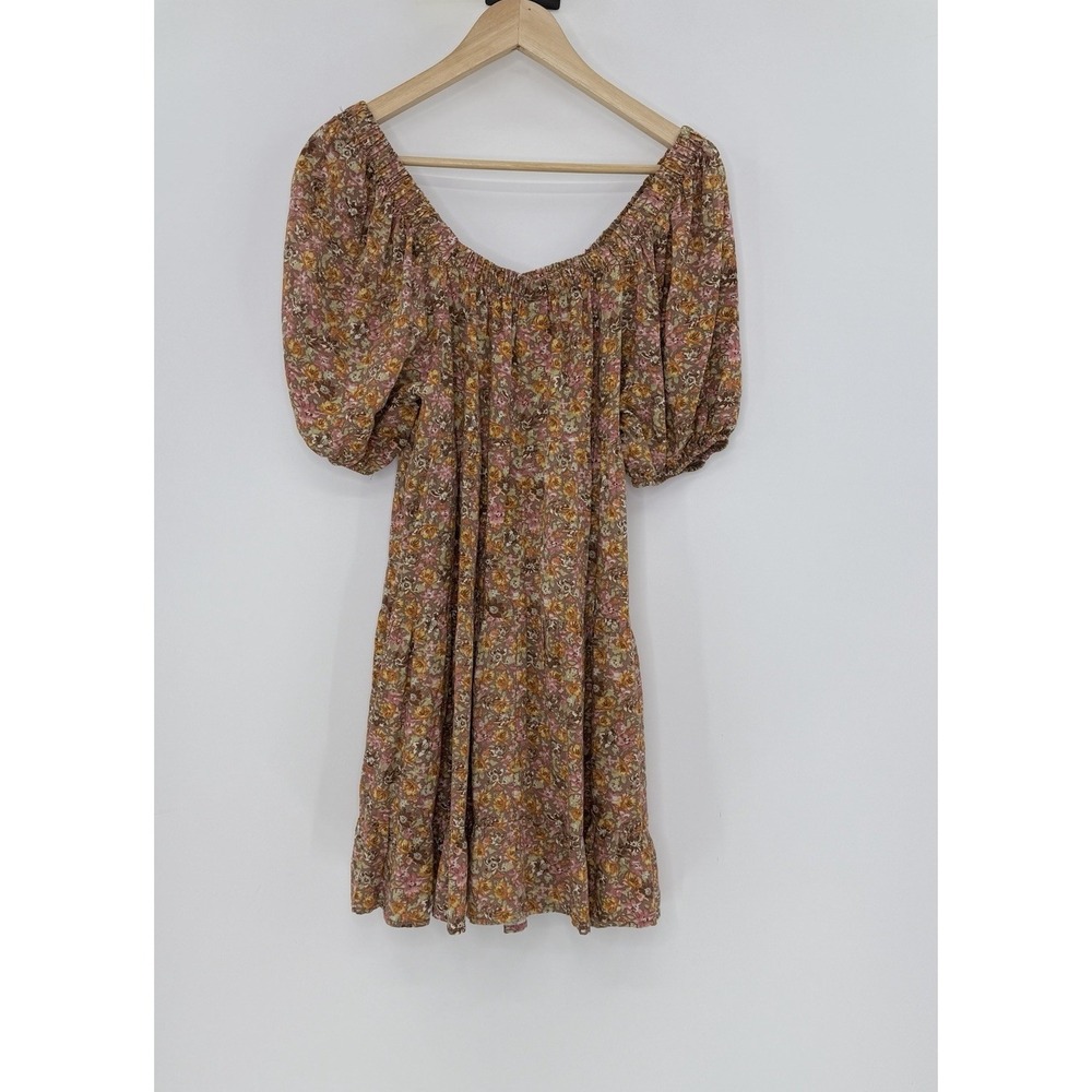 Wild Fable Women's Brown Floral Tiered Dress Size Large Cottage Boho Feminine - Picture 2 of 7